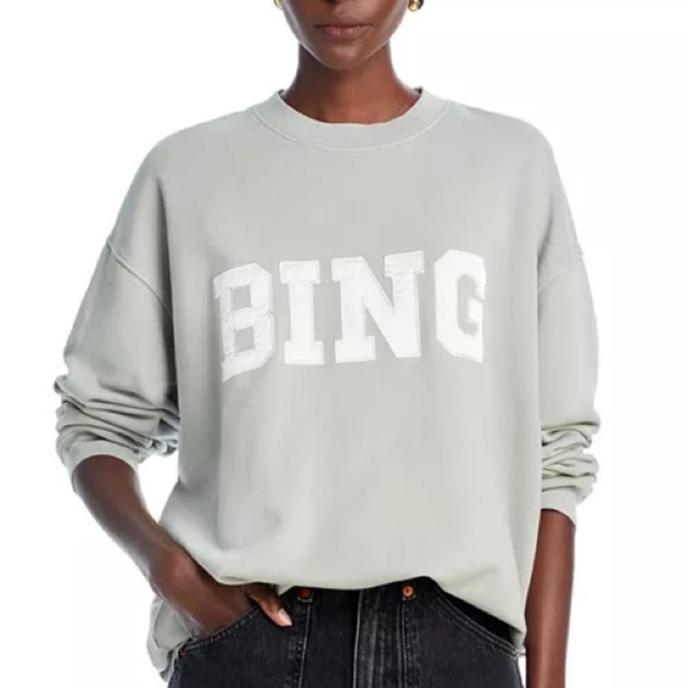 Anine Bing Tyler Cotton Crewneck Sweatshirt in Green - NWT
